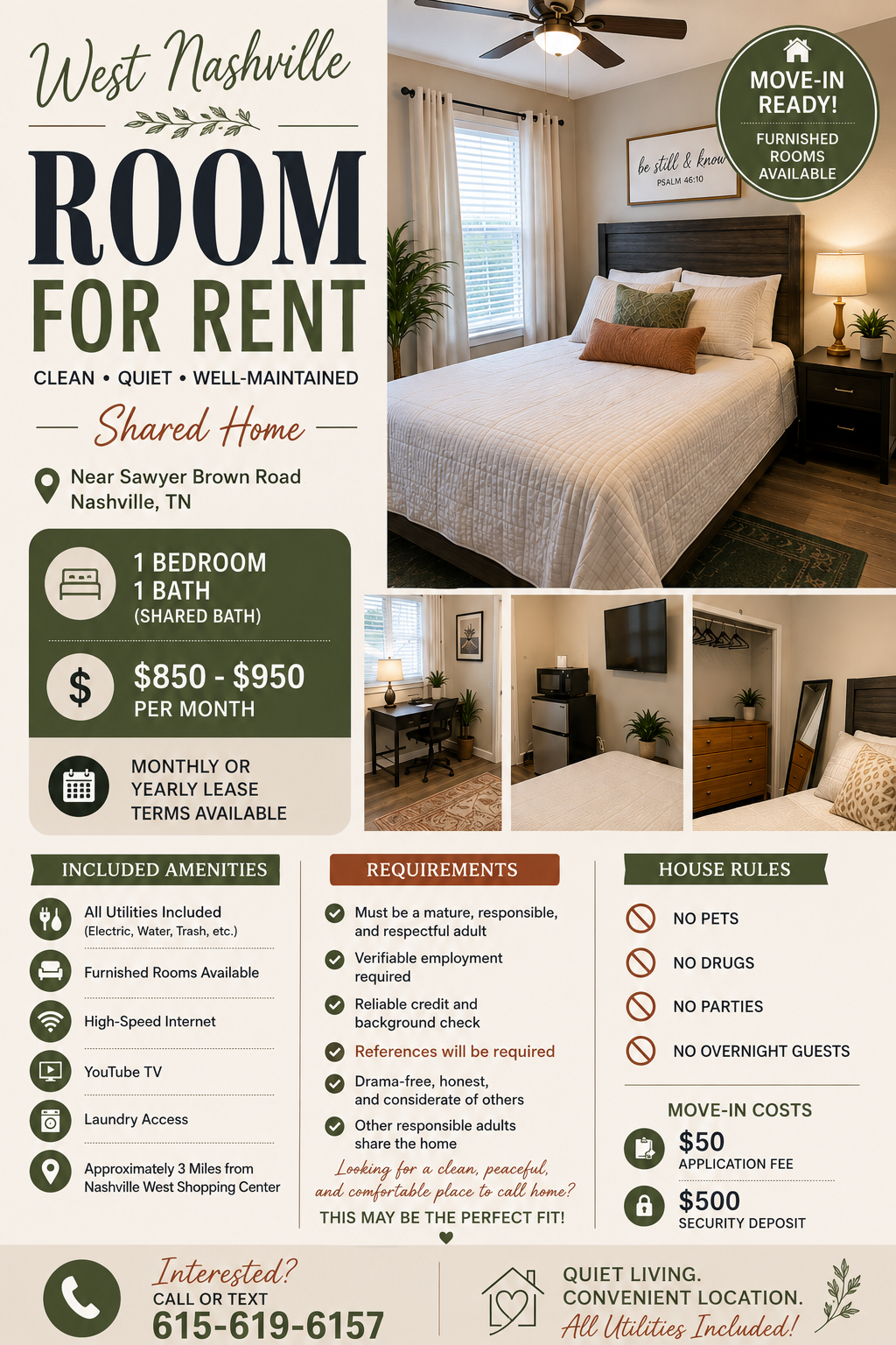 Rooms for Rent 850-950